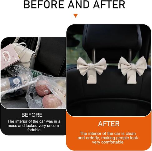 Downhill 2 PCS Car Seat Headrest Hooks, Cute Bow Seatback car Purse Hook, for Keychain Wallet and Handbag, Universal Car Interior Accessories (White) in Saudi Arabia