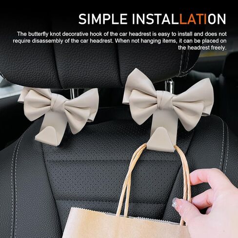 Downhill 2 PCS Car Seat Headrest Hooks, Cute Bow Seatback car Purse Hook, for Keychain Wallet and Handbag, Universal Car Interior Accessories (White) in Saudi Arabia