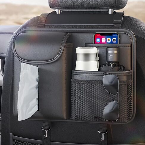 Tumecos Car Seat Back Storage Bag,Backseat Organizer with Tissue Box, Large Capacity Rear Seat Storage Pocket, Universal for Most Vehicles in Saudi Arabia