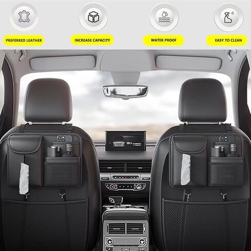 Tumecos Car Seat Back Storage Bag,Backseat Organizer with Tissue Box, Large Capacity Rear Seat Storage Pocket, Universal for Most Vehicles in Saudi Arabia