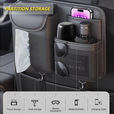 Tumecos Car Seat Back Storage Bag,Backseat Organizer with Tissue Box, Large Capacity Rear Seat Storage Pocket, Universal for Most Vehicles in Saudi Arabia