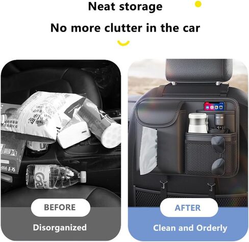 Tumecos Car Seat Back Storage Bag,Backseat Organizer with Tissue Box, Large Capacity Rear Seat Storage Pocket, Universal for Most Vehicles in Saudi Arabia
