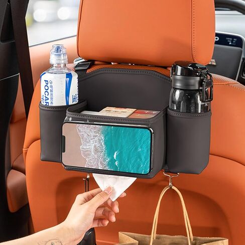 Tumecos Car Seat Back Storage Bag,Backseat Organizer with Tissue Box, Large Capacity Rear Seat Storage Pocket, Universal for Most Vehicles in Kuwait