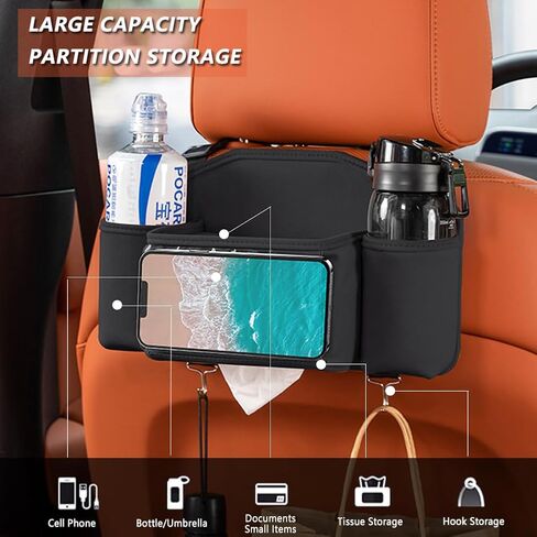 Tumecos Car Seat Back Storage Bag,Backseat Organizer with Tissue Box, Large Capacity Rear Seat Storage Pocket, Universal for Most Vehicles in Kuwait