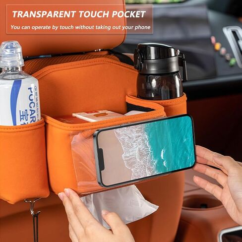Tumecos Car Seat Back Storage Bag,Backseat Organizer with Tissue Box, Large Capacity Rear Seat Storage Pocket, Universal for Most Vehicles in Kuwait