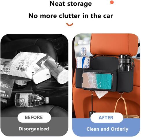 Tumecos Car Seat Back Storage Bag,Backseat Organizer with Tissue Box, Large Capacity Rear Seat Storage Pocket, Universal for Most Vehicles in Kuwait