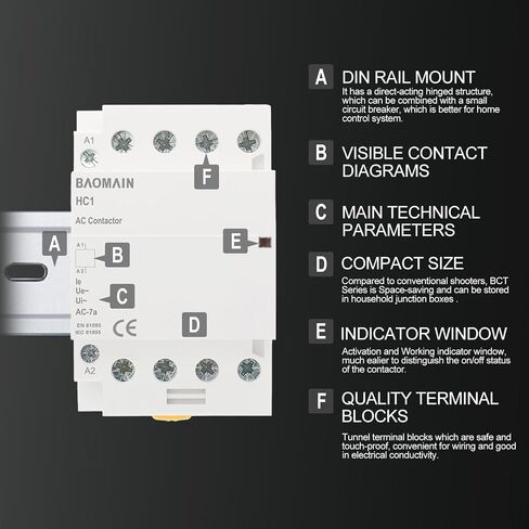 Baomain AC Contactor HC1-32/40 110VAC 30A 4 Pole 4NO التحكم في الدائرة العالمية مفتوح عادة 35 مم DIN Rail Mount CE المدرجة in Kuwait