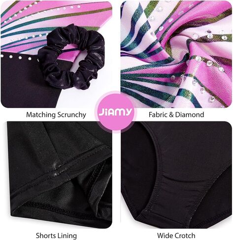 JiAmy Gymnastics Leotards for Girls Sparkly Ballet Dance Outfits with Shorts Scrunchie 3 Piece Set 3-12Y in Kuwait