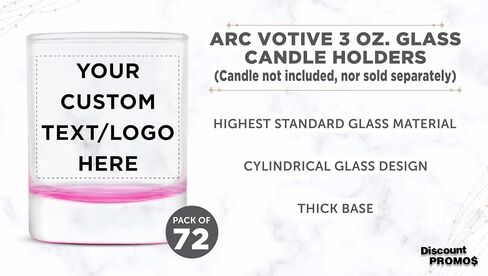 DISCOUNT PROMOS Custom Arc Votive Candle Holders 3 oz. Set of 72, Personalized Bulk Pack - Thick Base, Perfect for Wedding, Anniversary and Party Favors - Pink Bottom in Kuwait