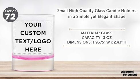 DISCOUNT PROMOS Custom Arc Votive Candle Holders 3 oz. Set of 72, Personalized Bulk Pack - Thick Base, Perfect for Wedding, Anniversary and Party Favors - Pink Bottom in Kuwait