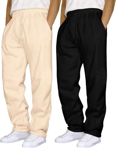 Baggy Sweatpants Men Wide Leg Joggers Pants Fleece Elastic Waist Drawstring Workout Running Trousers with Pockets 2-3 Pack in Saudi Arabia