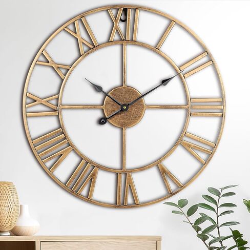 Large Wall Clock, 24-Inch(60CM) Roman Numeral Decorative Art Clock,Completely Silent, Non Ticking, Battery-Operated Metal Wall Clock for Living Room, Bedroom and Kitchen (Carbon Black) in Saudi Arabia