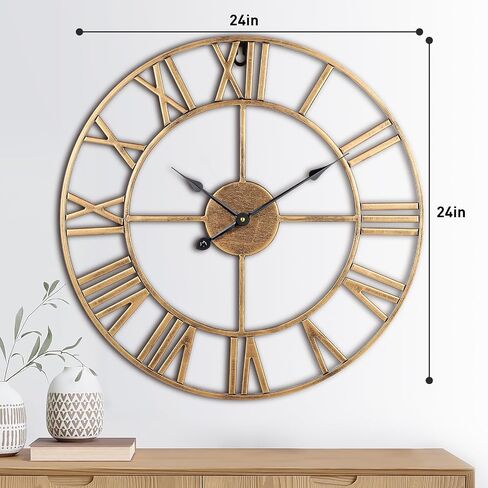 Large Wall Clock, 24-Inch(60CM) Roman Numeral Decorative Art Clock,Completely Silent, Non Ticking, Battery-Operated Metal Wall Clock for Living Room, Bedroom and Kitchen (Carbon Black) in Saudi Arabia