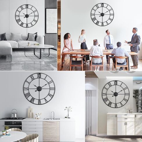 Large Wall Clock, 24-Inch(60CM) Roman Numeral Decorative Art Clock,Completely Silent, Non Ticking, Battery-Operated Metal Wall Clock for Living Room, Bedroom and Kitchen (Carbon Black) in Saudi Arabia