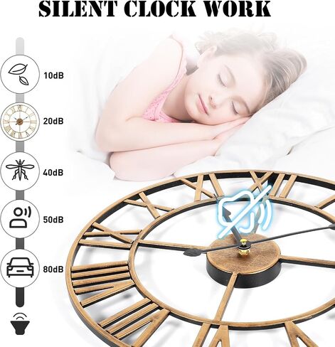 Large Wall Clock, 24-Inch(60CM) Roman Numeral Decorative Art Clock,Completely Silent, Non Ticking, Battery-Operated Metal Wall Clock for Living Room, Bedroom and Kitchen (Carbon Black) in Saudi Arabia