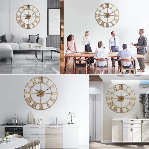 Large Wall Clock, 24-Inch(60CM) Roman Numeral Decorative Art Clock,Completely Silent, Non Ticking, Battery-Operated Metal Wall Clock for Living Room, Bedroom and Kitchen (Carbon Black) in Saudi Arabia