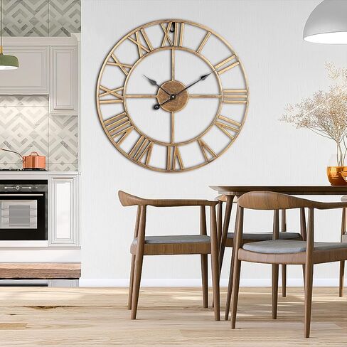 Large Wall Clock, 24-Inch(60CM) Roman Numeral Decorative Art Clock,Completely Silent, Non Ticking, Battery-Operated Metal Wall Clock for Living Room, Bedroom and Kitchen (Carbon Black) in Saudi Arabia