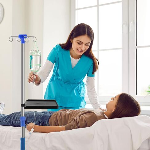 Nuanchu IV القطب مع عجلات وصينية قابل للتعديل IV حامل أقطاب طبية IV محمولة من الفولاذ المقاوم للصدأ حامل حامل IV لعيادة المستشفى والمنزل وممارسة تمريض الأطفال والعلاج in Saudi Arabia
