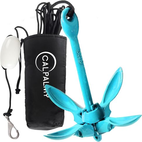 مرساة قابلة للطي مع مجموعة حبل، مرساة عنب متعددة الاستخدامات بوزن 3.5 رطل للقوارب المطاطية، قوارب الكاياك SUP الصغيرة، رحلات القوارب والزوارق، حبل بحري بطول 32 قدمًا مع عوامة علامة in Kuwait