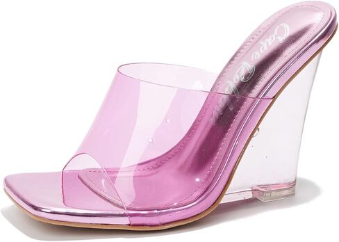 Cape Robbin Slip on Square Tee Tee Clear Wedge Cheels for Women- Women Women Women Wedge Heels ، أحذية خفيفة الوزن أنيقة للملابس الصيفية غير الرسمية (Mala) in Kuwait