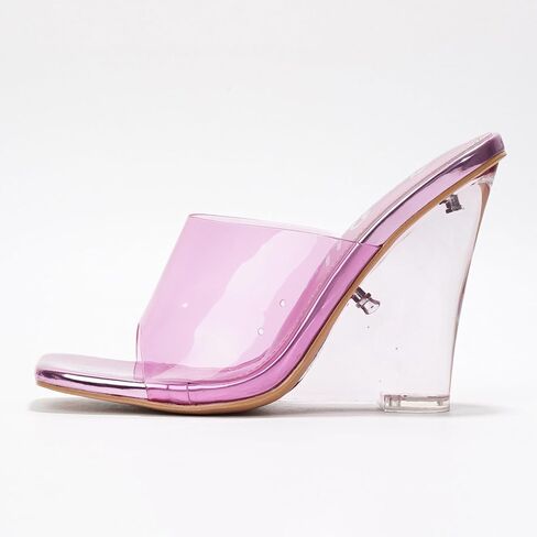 Cape Robbin Slip on Square Tee Tee Clear Wedge Cheels for Women- Women Women Women Wedge Heels ، أحذية خفيفة الوزن أنيقة للملابس الصيفية غير الرسمية (Mala) in Kuwait