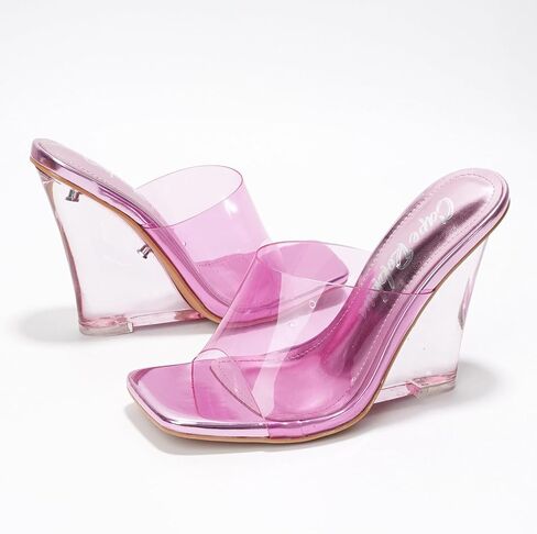 Cape Robbin Slip on Square Tee Tee Clear Wedge Cheels for Women- Women Women Women Wedge Heels ، أحذية خفيفة الوزن أنيقة للملابس الصيفية غير الرسمية (Mala) in Kuwait