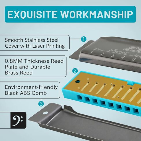 East top Harmonica, Diatonic 10 Holes C Key, Blues, for Beginner, Kids, Children, Students, Gift, with Case, Clean Cloth and Manual in Kuwait