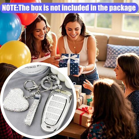 Key Fob Cover with Diamond Keychain Compatible with Hyundai Car Key Holder Case Compatible with Hyundai 2024 2023 2022 Sonata Santa Fe Nexo Tucson Palisade Protector, 7 Buttons (Silver-Heart) in Saudi Arabia