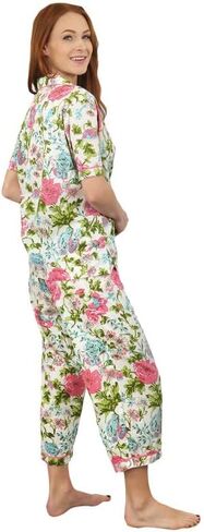 LA CERA Women's Short Sleeve Printed Cotton Pajama Set, Front Pocket and Piping, Floral Design, Notched V-Neckline in Saudi Arabia