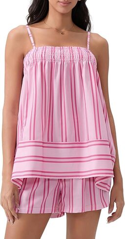 Womens 2 Piece Striped Lounge Sets Spaghetti Strap Peplum Cami Tops and Shorts 2 Piece Matching Pj Summer Outfits in Saudi Arabia
