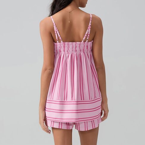 Womens 2 Piece Striped Lounge Sets Spaghetti Strap Peplum Cami Tops and Shorts 2 Piece Matching Pj Summer Outfits in Saudi Arabia