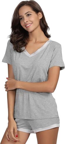Womens Pajama Sets, Short Sleeve Soft Sleepwear Tops and Shorts Pjs, Bamboo Viscose Loungewear in Kuwait