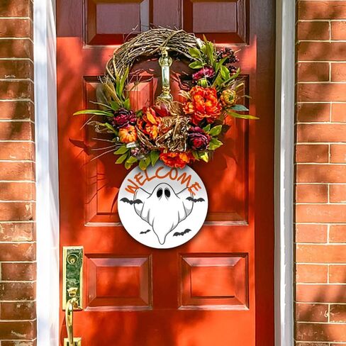 Happy Halloween Boo Spooky Bat Rustic Wood Sign Welcome Wood Hanging Plaque Signs for Home Farmhouse Front Door Wall Decor Fall Indoor Outdoor Halloween Party Supplies 10 x 10 Inches in Saudi Arabia