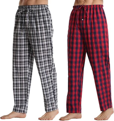 Mens Plaid Pajama Pants 2 Pack Cotton Lounge Pants with Pockets PJs Bottoms in Saudi Arabia