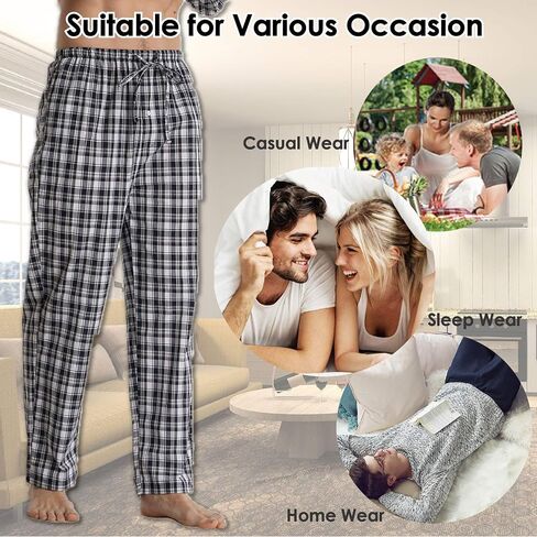 Mens Plaid Pajama Pants 2 Pack Cotton Lounge Pants with Pockets PJs Bottoms in Saudi Arabia