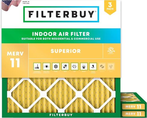 Filterbuy 20x25x2 Air Filter MERV 11 Allergen Defense (3-Pack), Pleated HVAC AC Furnace Air Filters Replacement (Actual Size: 19.50 x 24.50 x 1.75 Inches) in Saudi Arabia