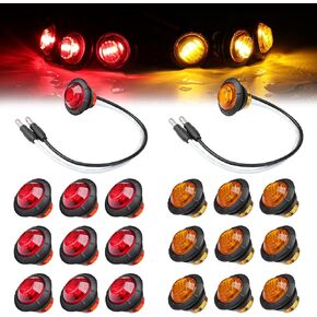 TMH 3/4 بوصة LED علامة 10 العنبر + 10 ضوء أحمر مع موصل توصيل علامات العلامات الجانبية مؤشر علامة الضوء العالمي مقاوم للماء RV ، القارب ، شاحنة بيك آب 12V العاصمة (حزمة 20) in Kuwait