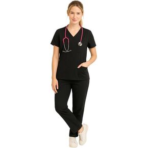 U4U Women's Scrub Set – Fluid Resistant Uniform, V-Neck Top and Straight Leg Pants, 10 Pockets, 4 Way Stretch in Saudi Arabia