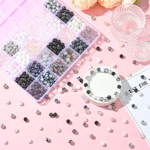 DanLingJewelry 600 pcs 24 Styles 8mm Black and White Series Acrylic Beads Resin Beads Plastic Tiny Round Bead for Necklace Bracelet Making in Saudi Arabia