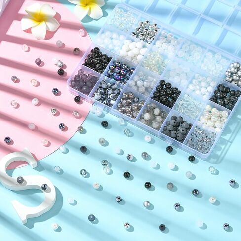 DanLingJewelry 600 pcs 24 Styles 8mm Black and White Series Acrylic Beads Resin Beads Plastic Tiny Round Bead for Necklace Bracelet Making in Saudi Arabia