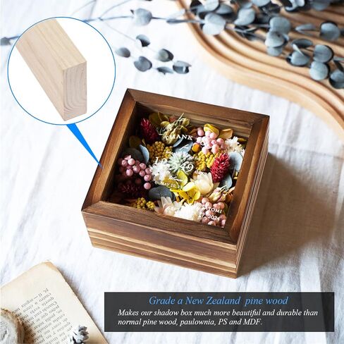 5x5 Small Shadow Box Frame Display Case, Grade A Natural Pine Wood HD Glass Front Soft Linen Back, 1.2 inches Interior Depth-Carbonized Black in Saudi Arabia