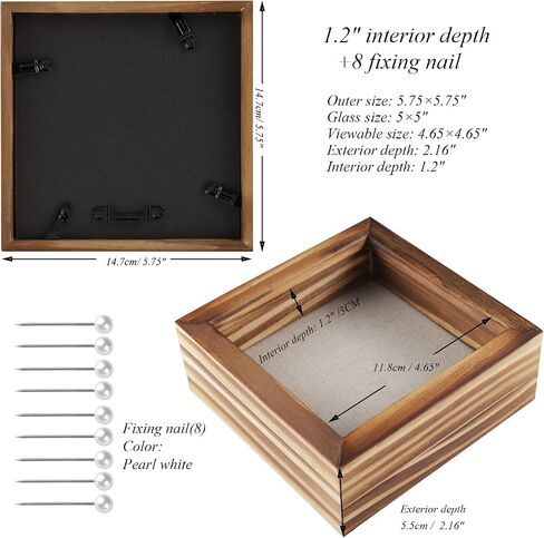 5x5 Small Shadow Box Frame Display Case, Grade A Natural Pine Wood HD Glass Front Soft Linen Back, 1.2 inches Interior Depth-Carbonized Black in Saudi Arabia