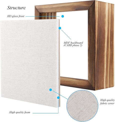 5x5 Small Shadow Box Frame Display Case, Grade A Natural Pine Wood HD Glass Front Soft Linen Back, 1.2 inches Interior Depth-Carbonized Black in Saudi Arabia