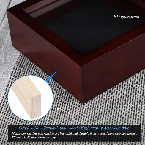 5x5 Small Shadow Box Frame Display Case, Grade A Natural Pine Wood HD Glass Front Soft Linen Back, 1.2 inches Interior Depth-Carbonized Black in Saudi Arabia