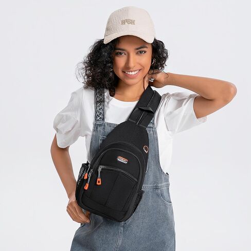 أكياس حبال صغيرة للنساء Crossbody Backback Multi-Pocket Resplable Daypack for Outdoors Hiking Travel (Black) in Kuwait