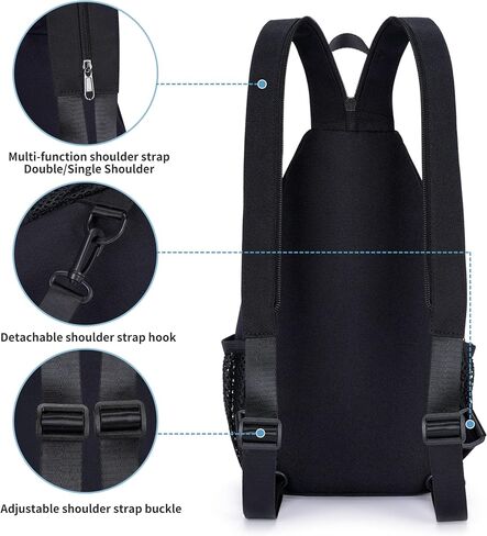 أكياس حبال صغيرة للنساء Crossbody Backback Multi-Pocket Resplable Daypack for Outdoors Hiking Travel (Black) in Kuwait