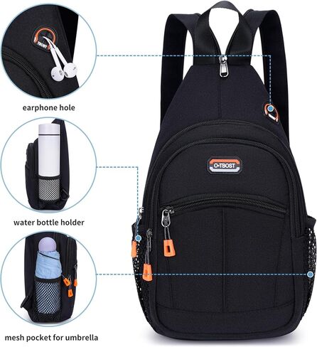 أكياس حبال صغيرة للنساء Crossbody Backback Multi-Pocket Resplable Daypack for Outdoors Hiking Travel (Black) in Kuwait