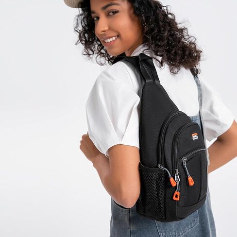أكياس حبال صغيرة للنساء Crossbody Backback Multi-Pocket Resplable Daypack for Outdoors Hiking Travel (Black) in Kuwait
