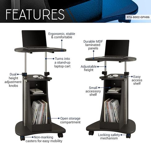 Adjustable Height Laptop Cart With Storage. Color: Woodgrain in Saudi Arabia