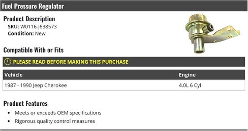 Fuel Pressure Regulator - Compatible with 1987-1990 Jeep Cherokee 4.0L 6-Cylinder in Saudi Arabia